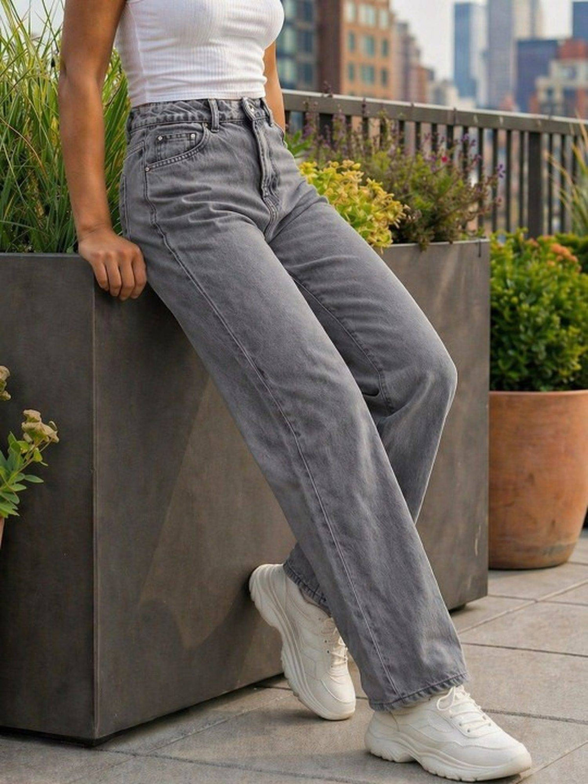 Grey Wideleg Streachable High Rise Jeans | WL90 - view 4