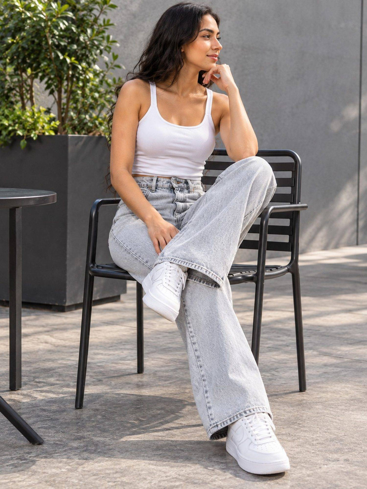 Grey Wideleg Streachable High Rise Jeans | WL90 - view 5