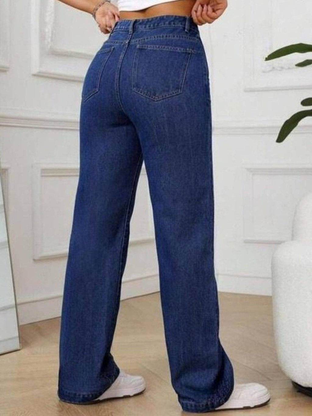Navy Blue Wideleg Streachable High Rise Jeans | WL90 - view 2