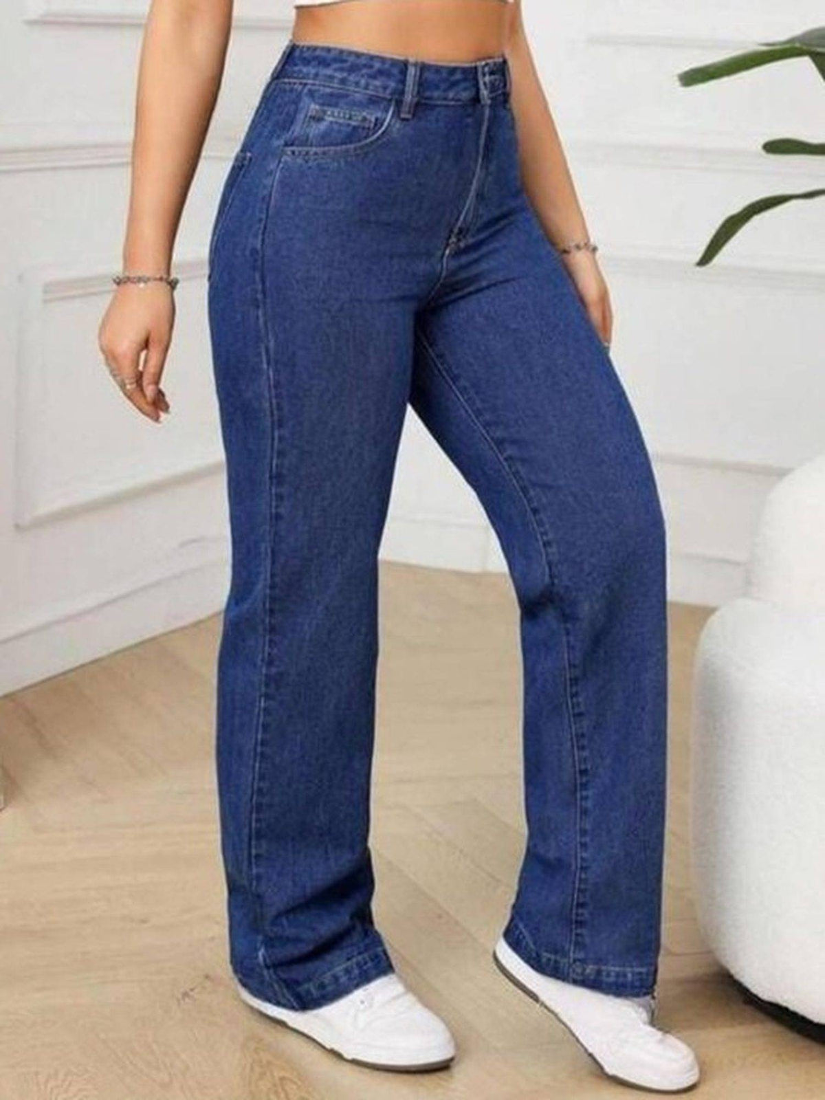 Navy Blue Wideleg Streachable High Rise Jeans | WL90 - view 3