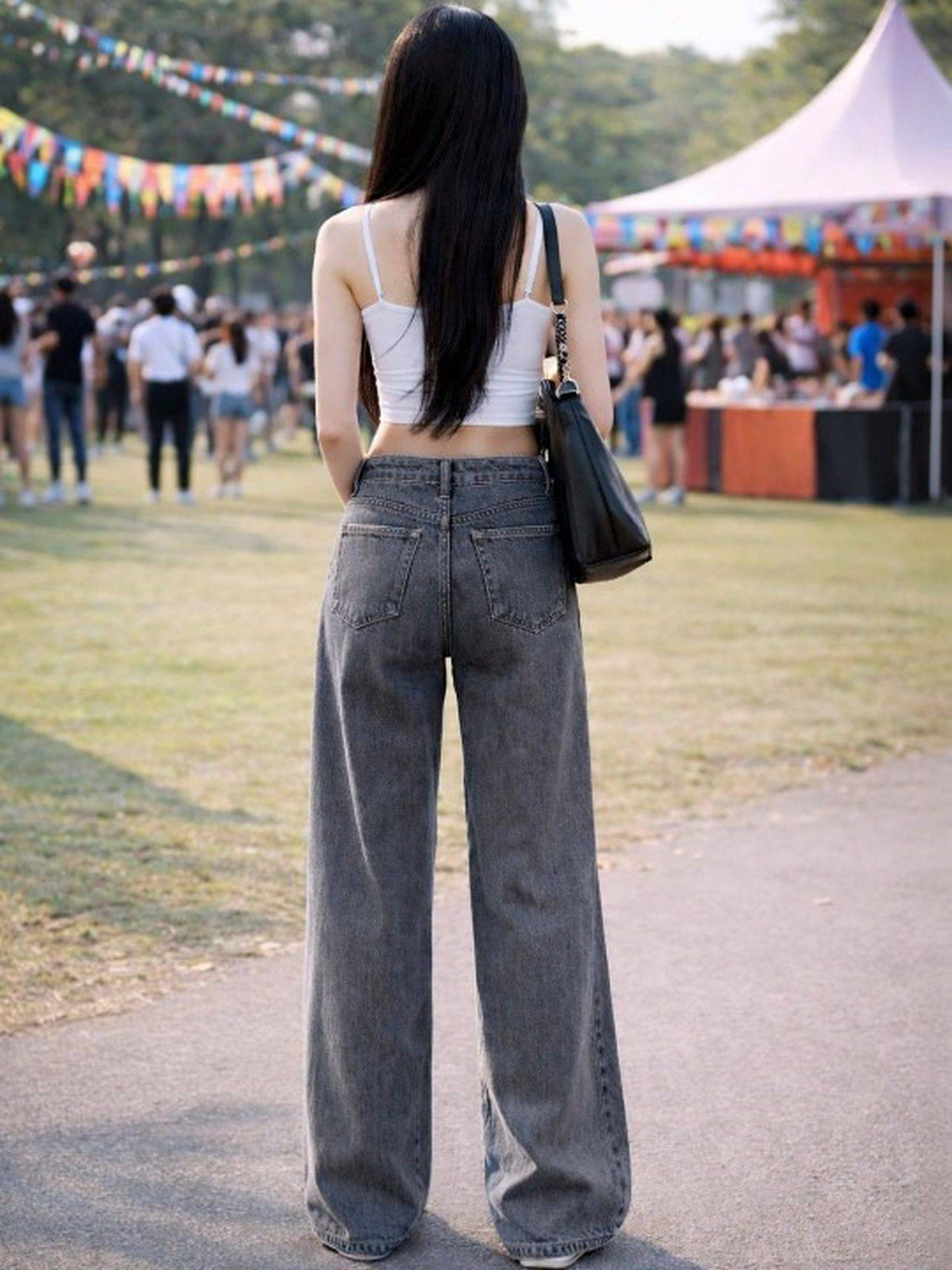Grey Wideleg Streachable High Rise Jeans | WL90 - view 2