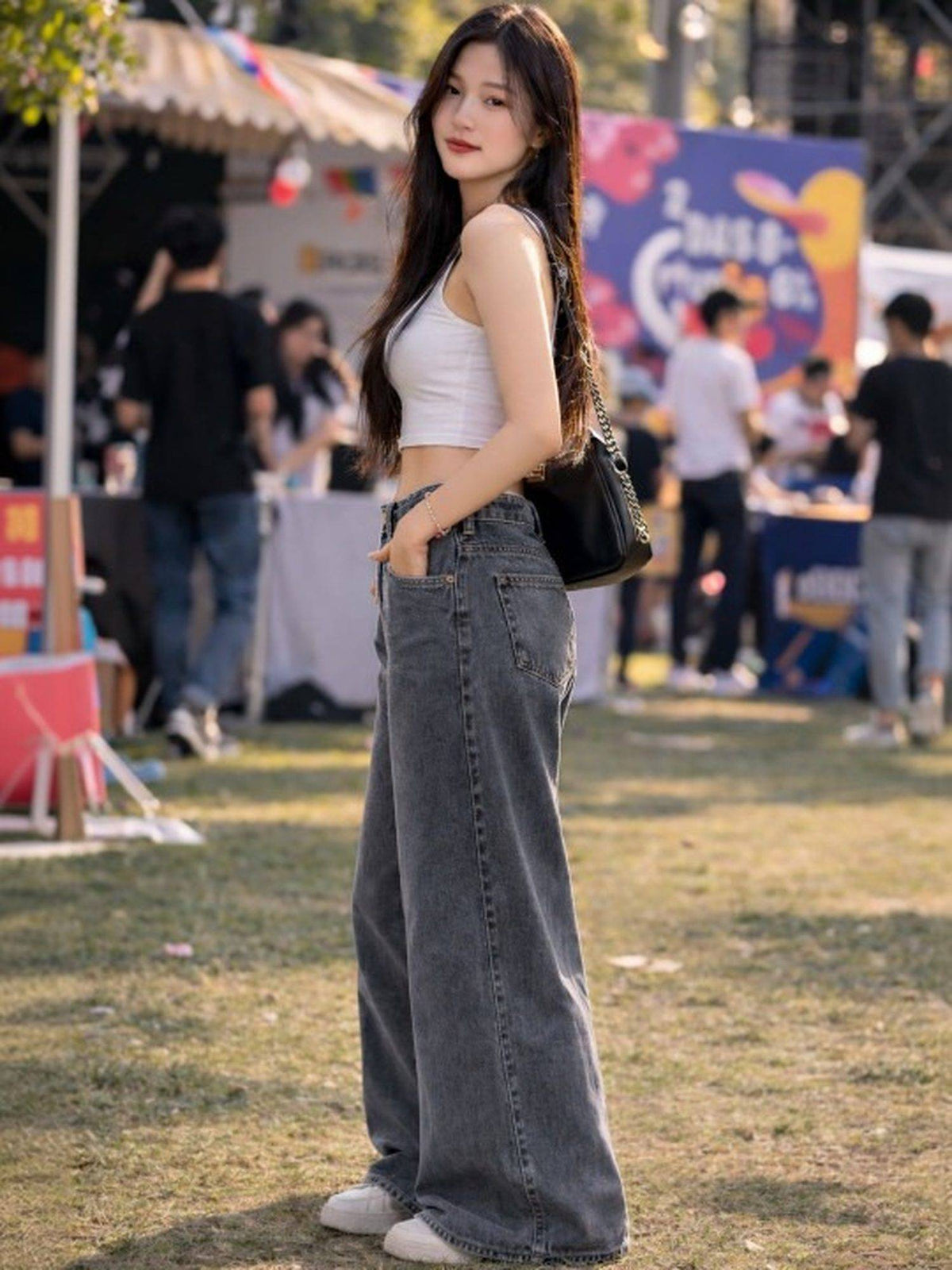 Grey Wideleg Streachable High Rise Jeans | WL90 - view 3
