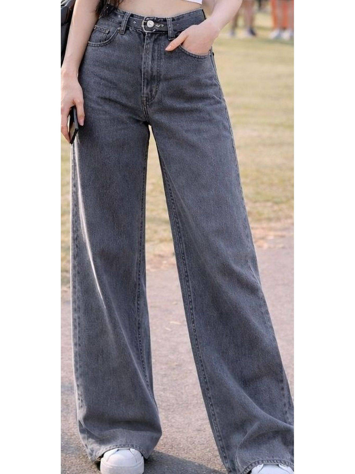 Grey Wideleg Streachable High Rise Jeans | WL90 - view 4