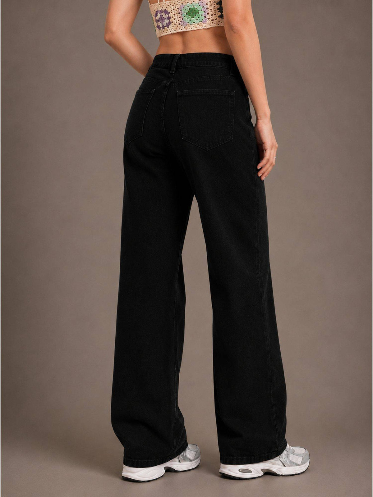 Black Wideleg Streachable High Rise Jeans | WL90 - view 2
