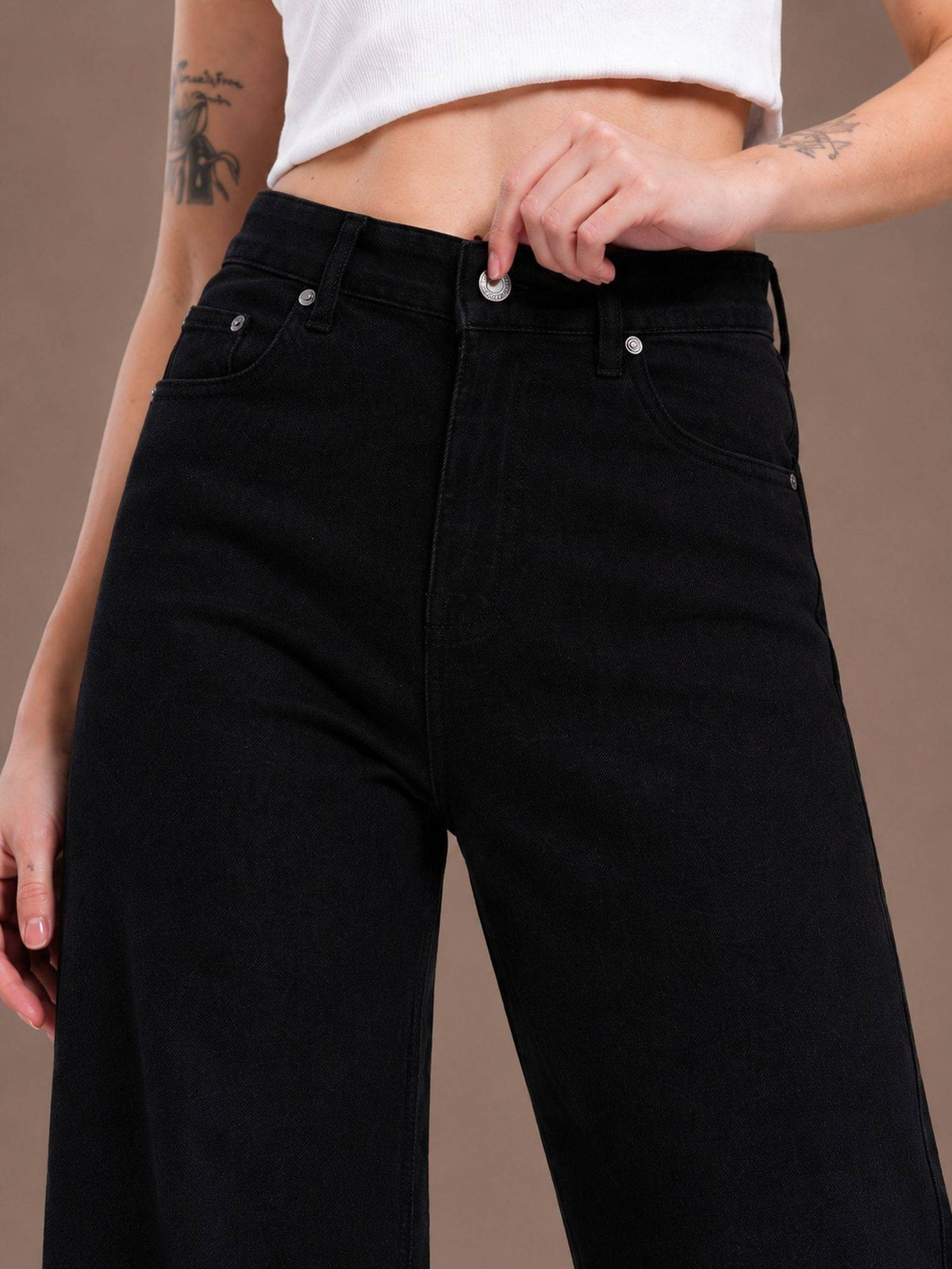 Black Wideleg Streachable High Rise Jeans | WL90 - view 4
