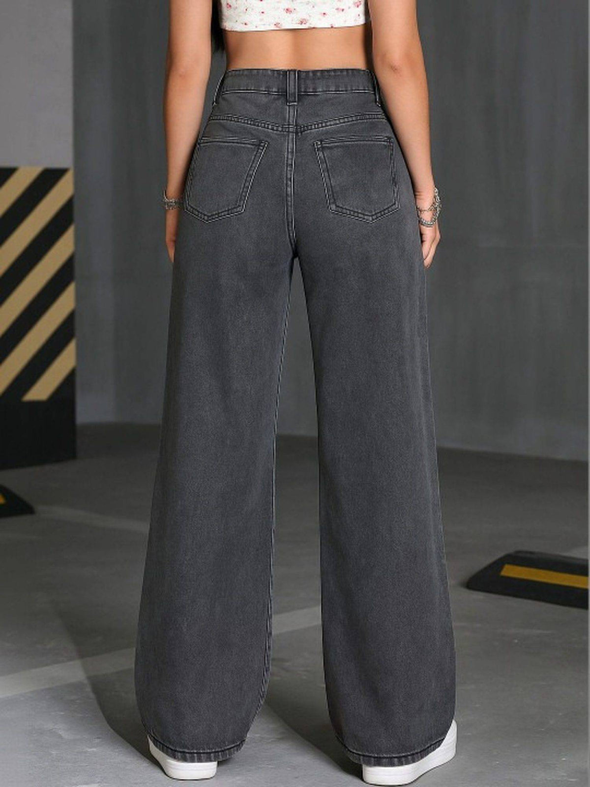 Grey Wideleg Streachable High Rise Jeans | WL90 - view 2