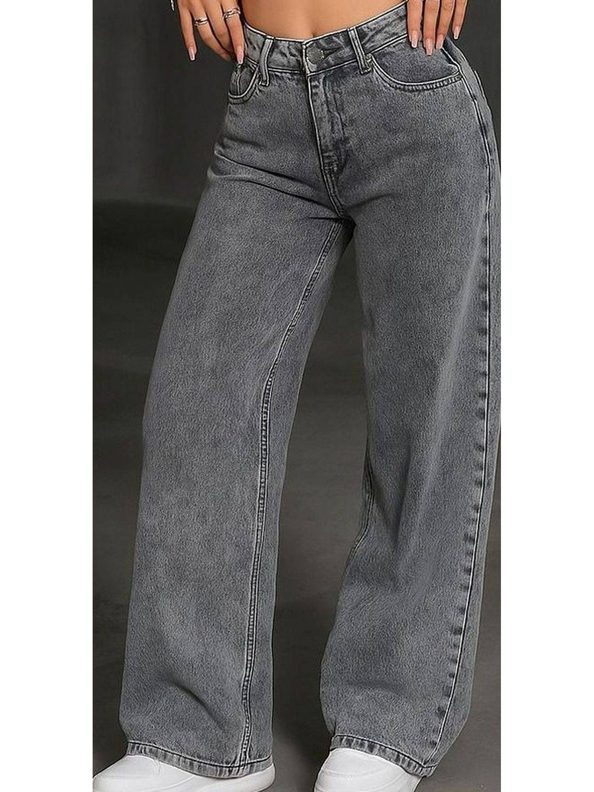 Grey Wideleg Streachable High Rise Jeans | WL90 - view 4