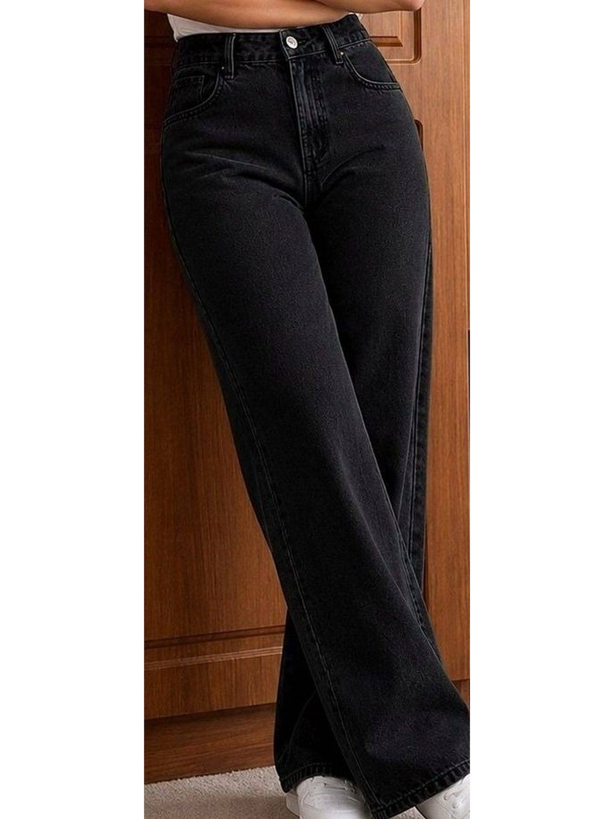 Black Wideleg Streachable High Rise Jeans | WL90 - view 4