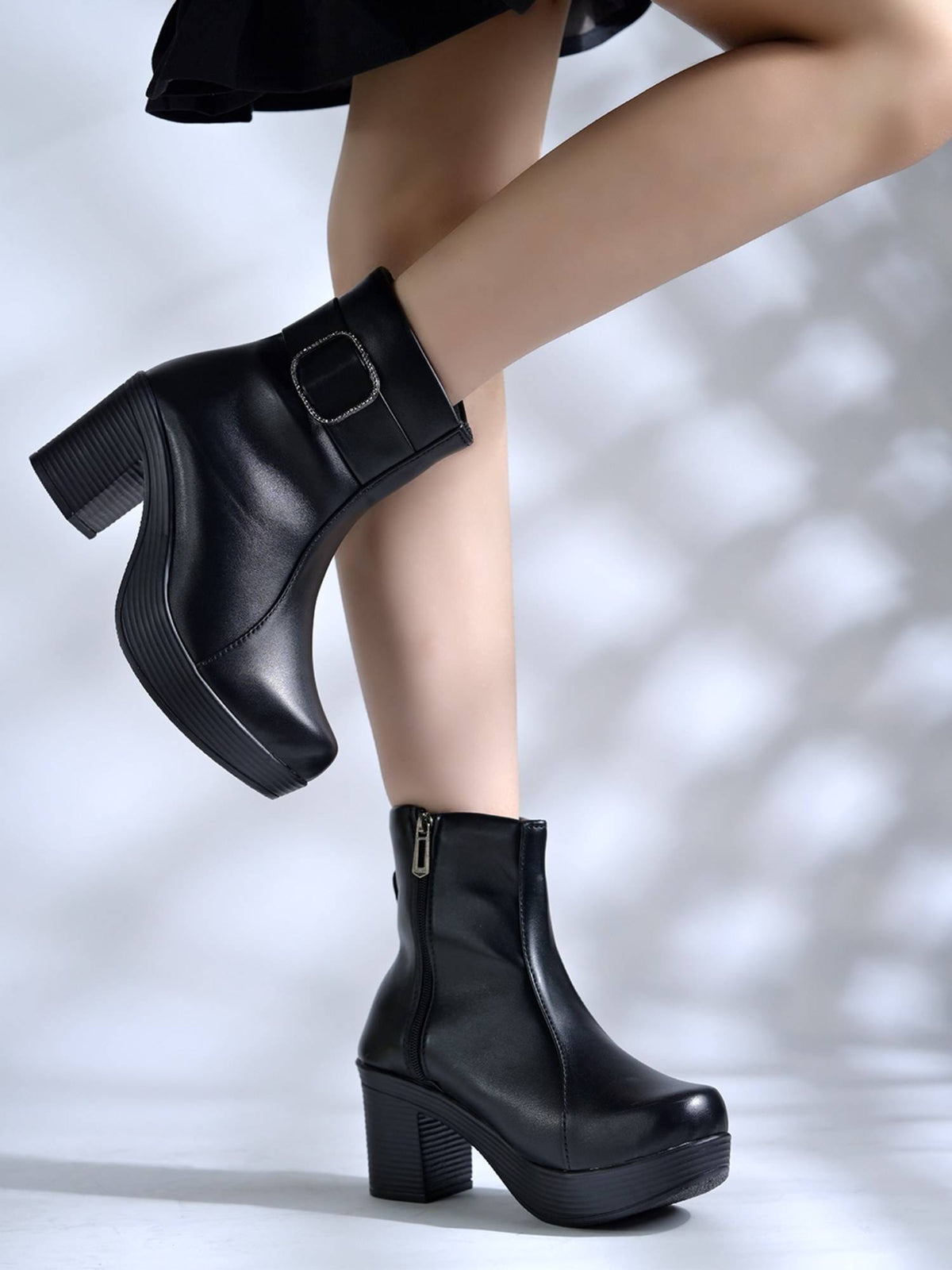 Black Platform Ankle Boots with Chain Detail For Women | BT61 - view 1