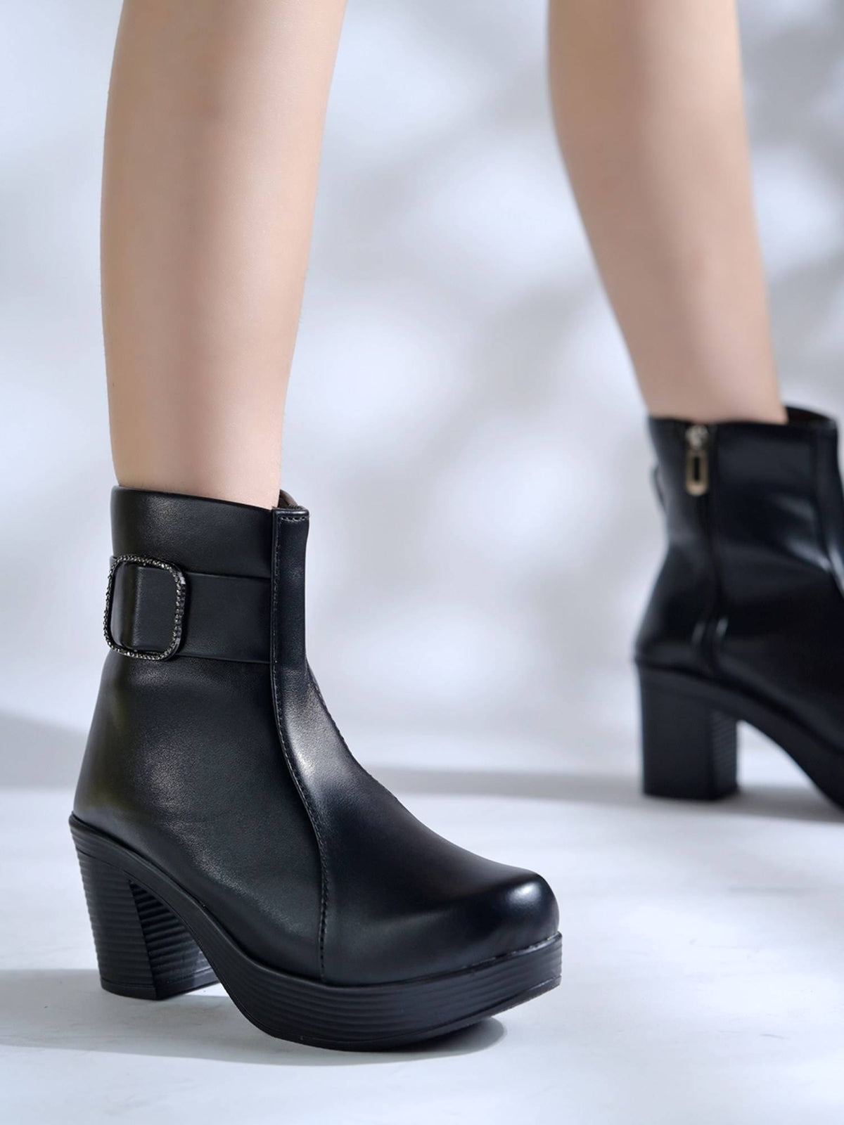 Black Platform Ankle Boots with Chain Detail For Women | BT61 - view 5
