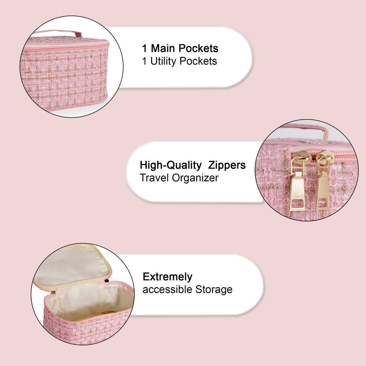 Pink Makeup Pouch Cosmetic Organizer Kit Jewellery Storage Vanity | T32 - view 5