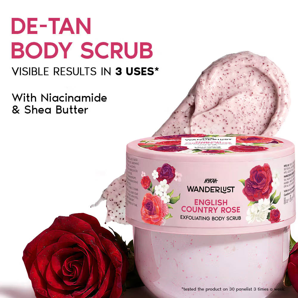 Nykaa Wanderlust Exfoliating Body Scrub - English Country Rose | Pink Clay Detan Niacinamide & Vit E | B20 - view 1
