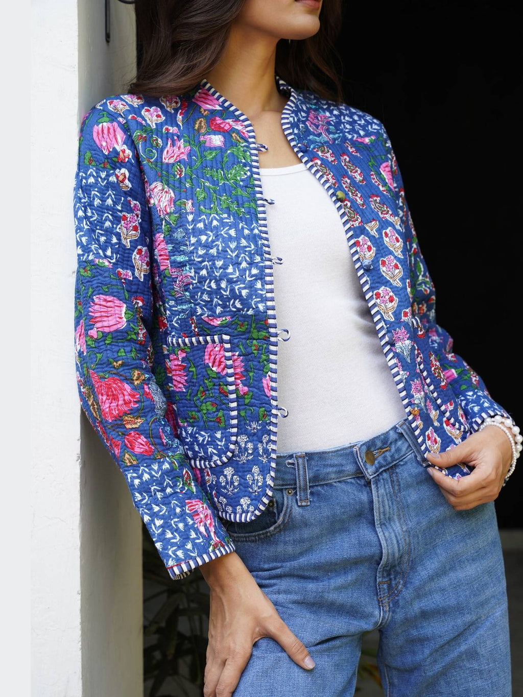 HOC Women Blue Cotton Short Reversible Jacket | JC78 - view 1