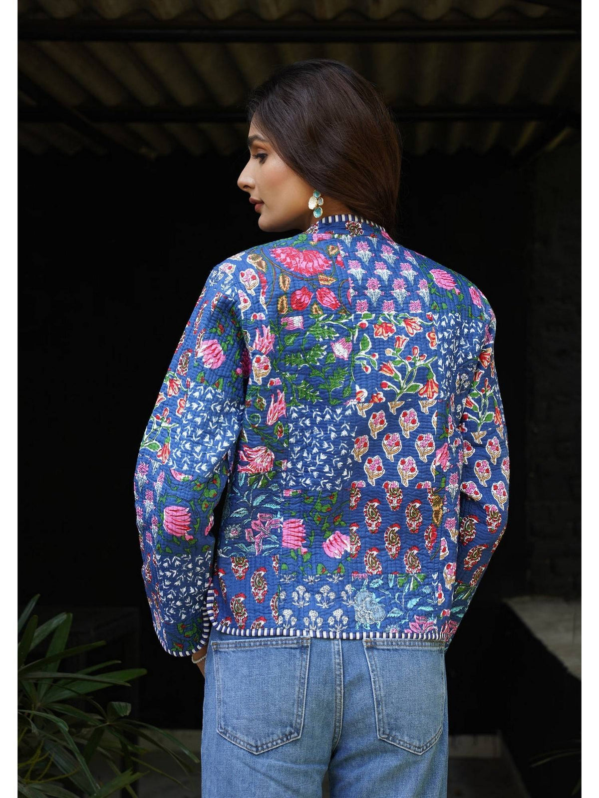 HOC Women Blue Cotton Short Reversible Jacket | JC78 - view 2