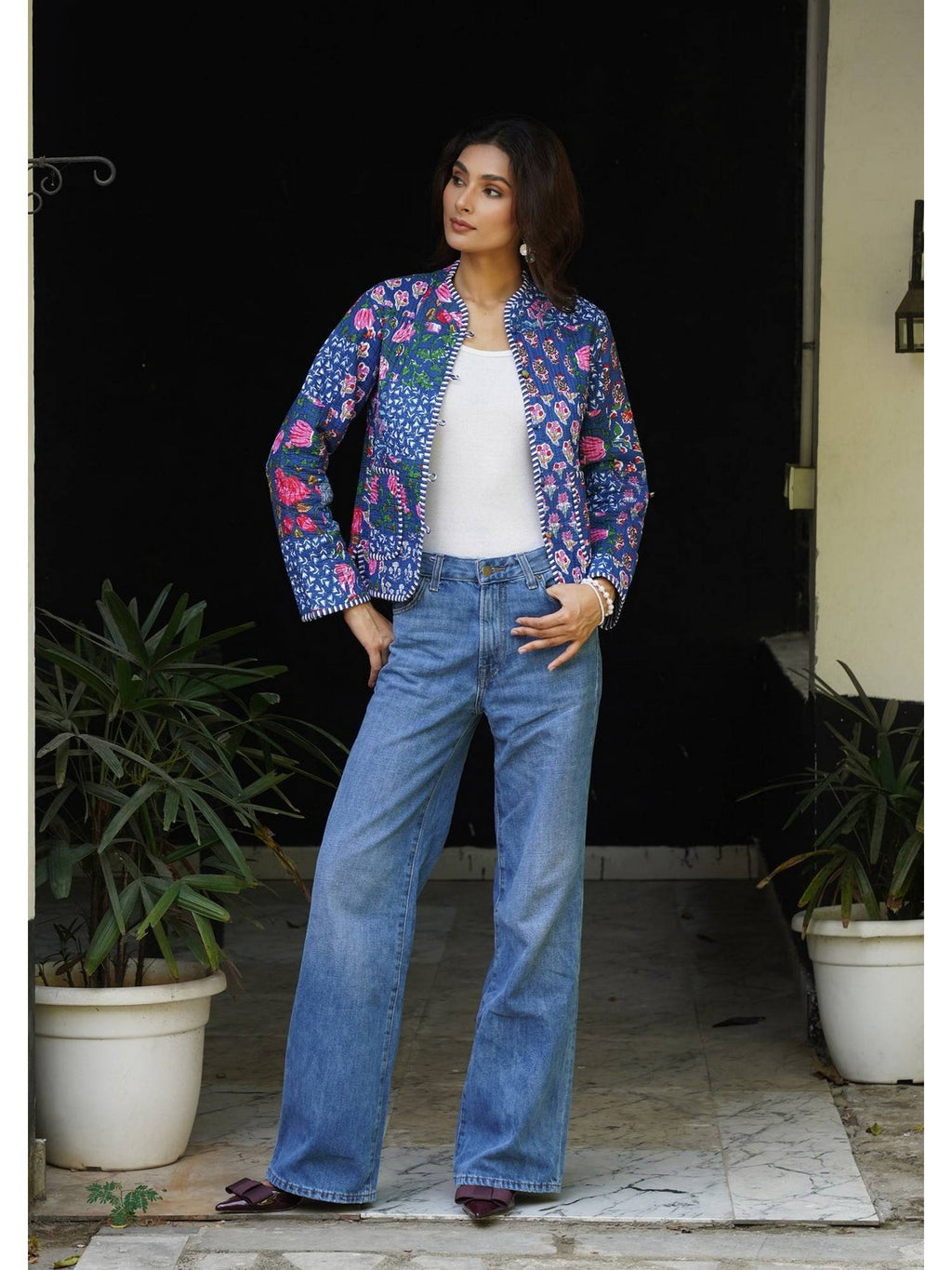 HOC Women Blue Cotton Short Reversible Jacket | JC78 - view 3