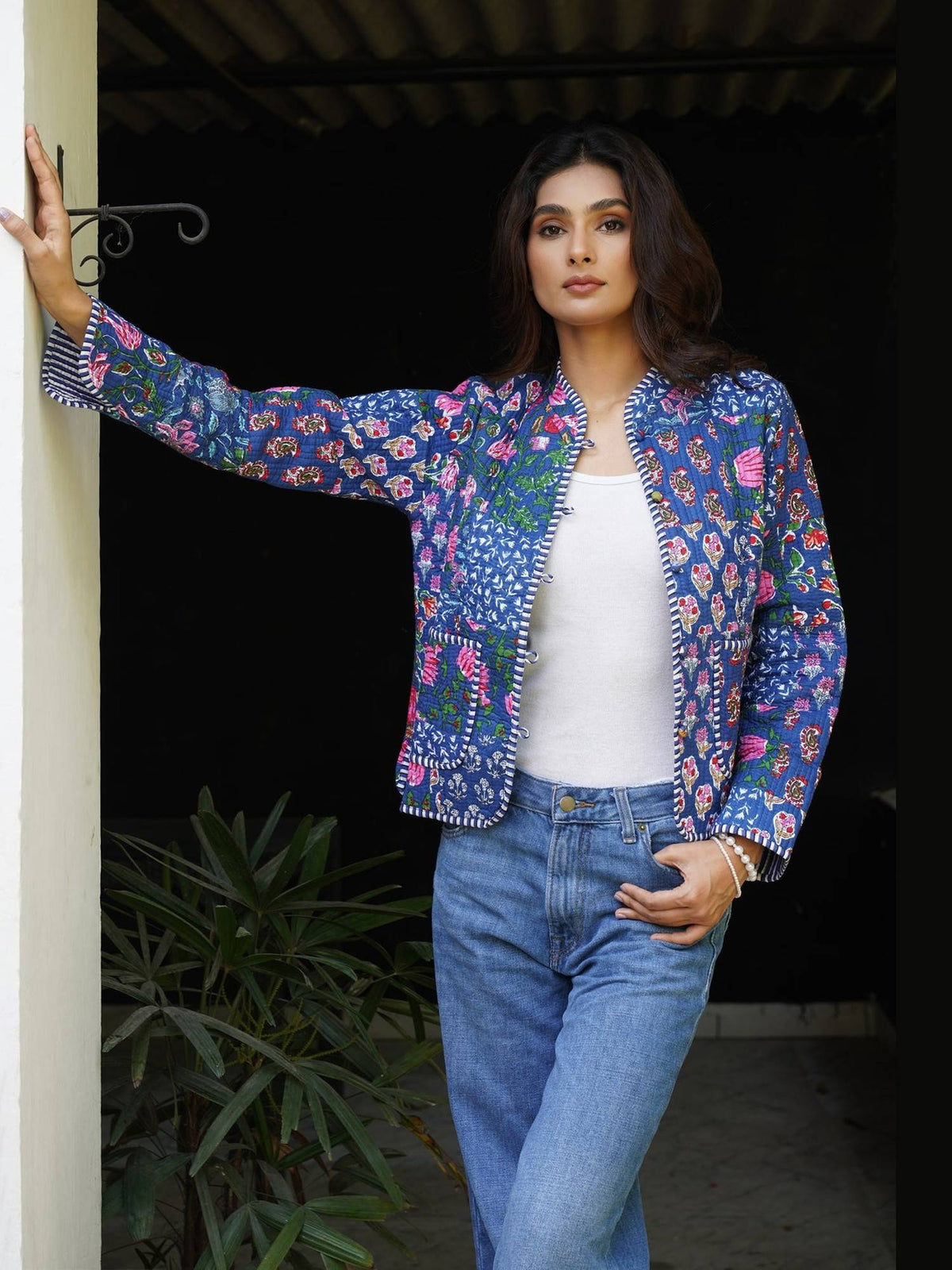 HOC Women Blue Cotton Short Reversible Jacket | JC78 - view 5
