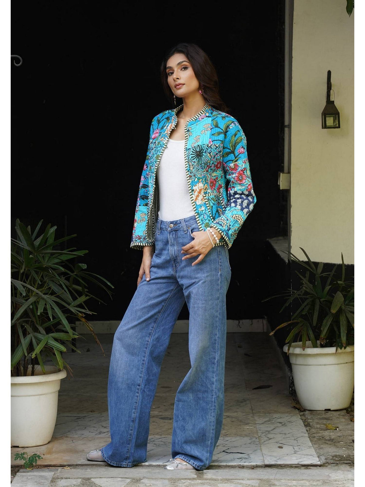 HOC Women Turquoise Blue Cotton Short Reversible Jacket | JC78 - view 5