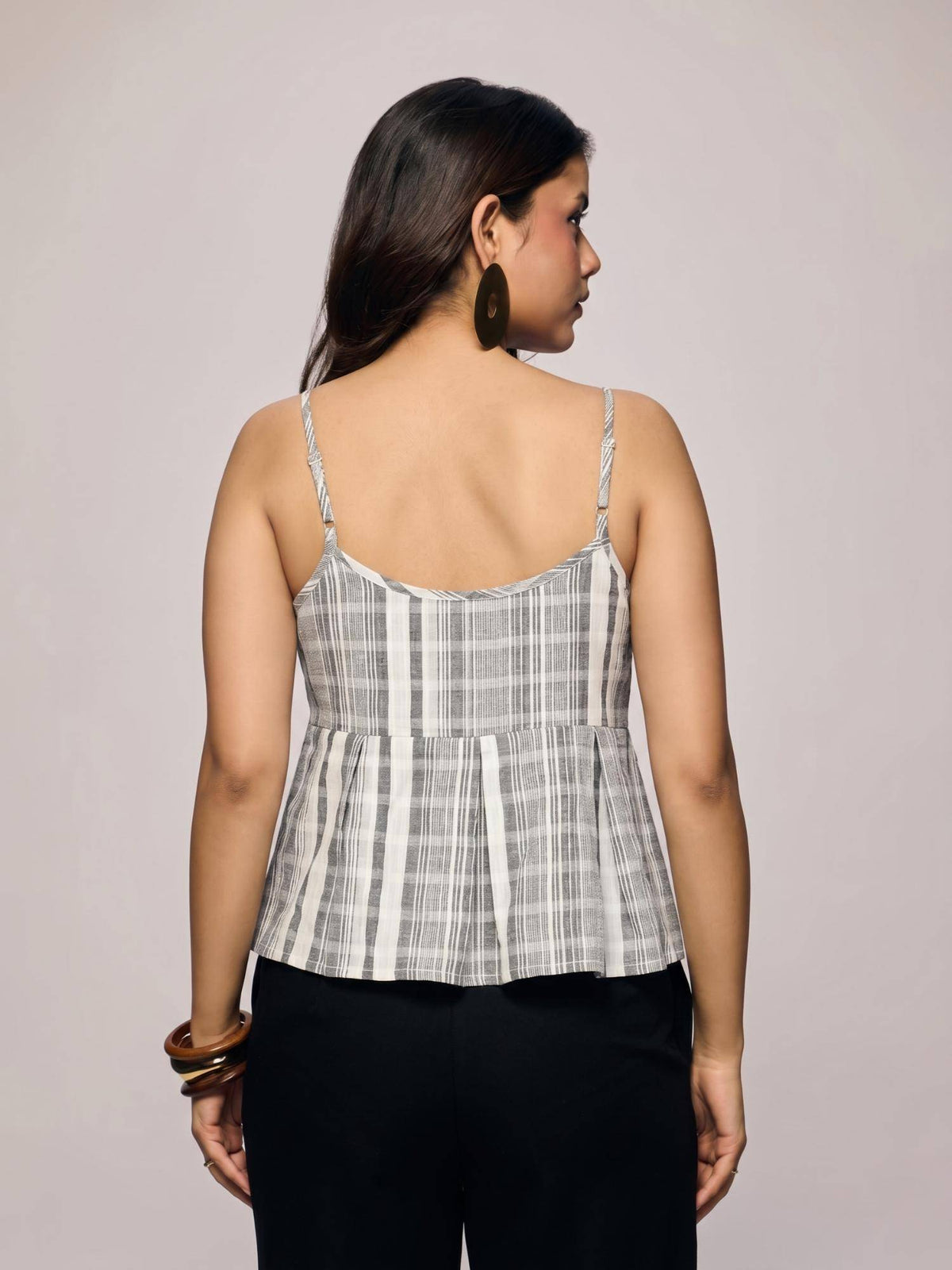 Grey & White Striped Sleeveless Peplum Top | pt51 - view 2