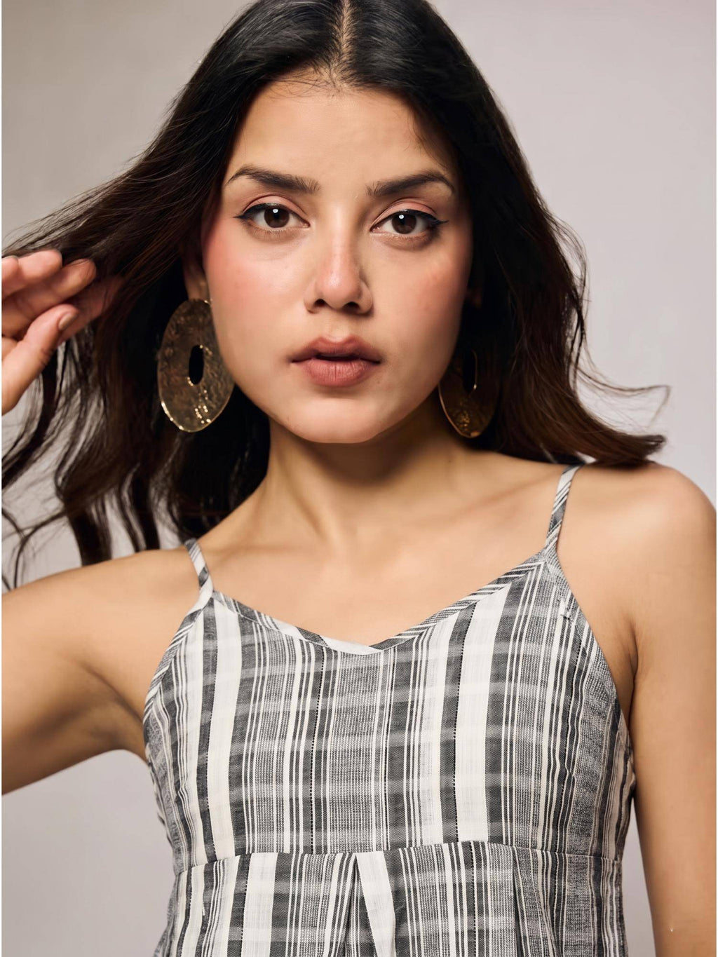 Grey & White Striped Sleeveless Peplum Top | pt51 - view 4