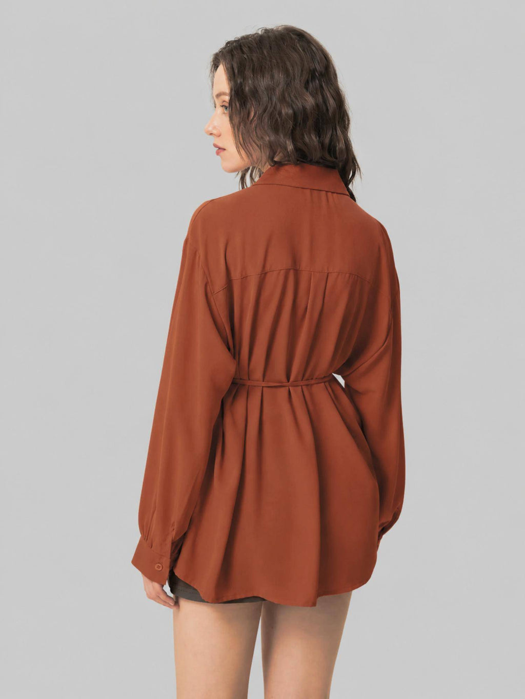 Womens Rust Solid Casual Loose Fit Shirt | S67 - view 2
