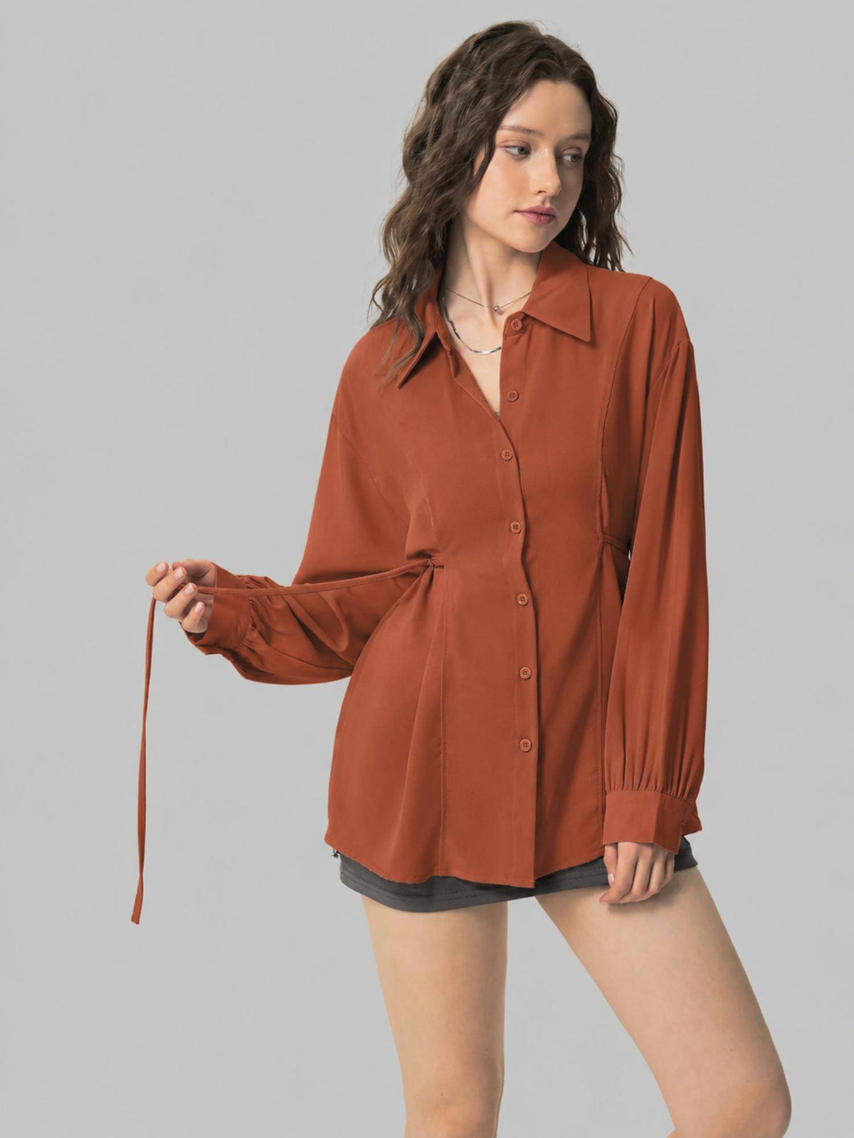 Womens Rust Solid Casual Loose Fit Shirt | S67 - view 3