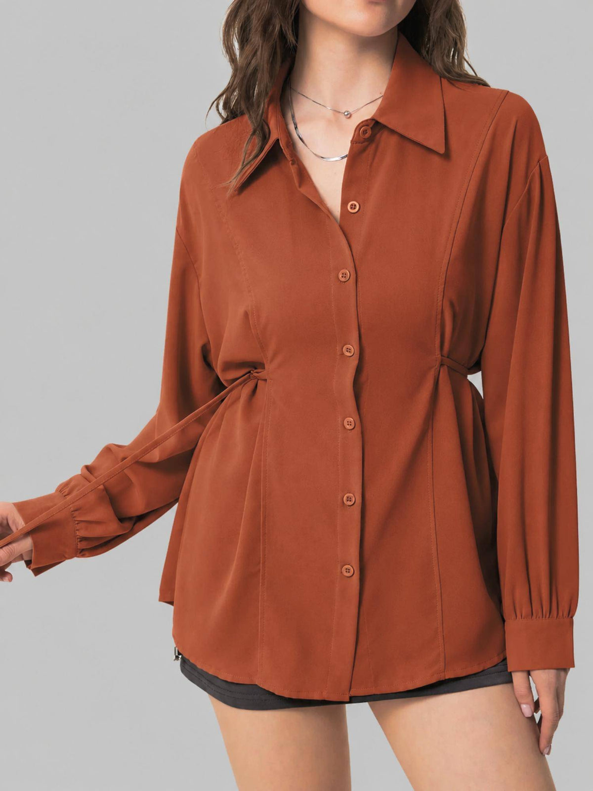 Womens Rust Solid Casual Loose Fit Shirt | S67 - view 4