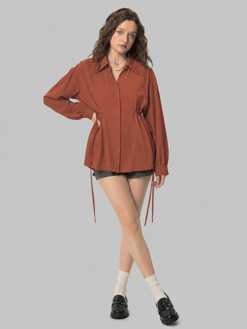 Womens Rust Solid Casual Loose Fit Shirt | S67 - view 5