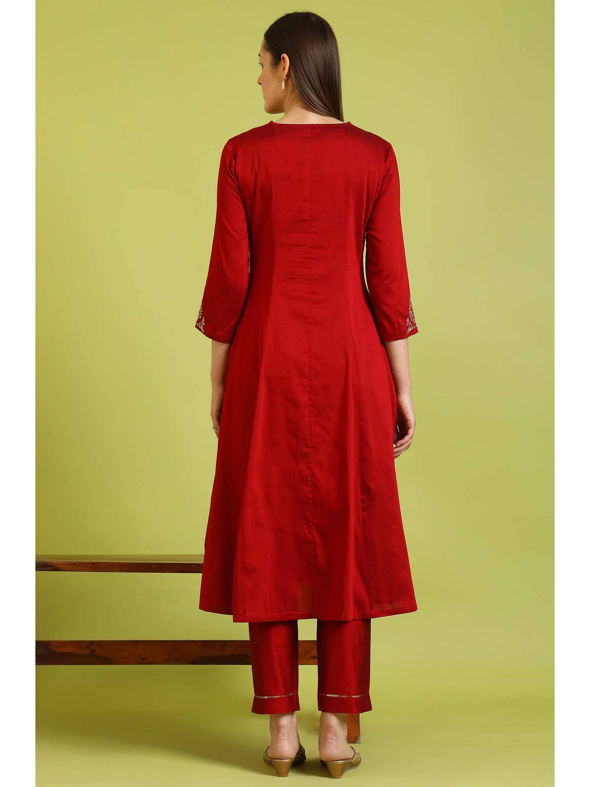Dark Red Embroidered Anarkali Kurta | KDG - view 5