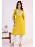 Yellow Floral Embroidered Straight Pure Cotton Kurta | KDG - view 1