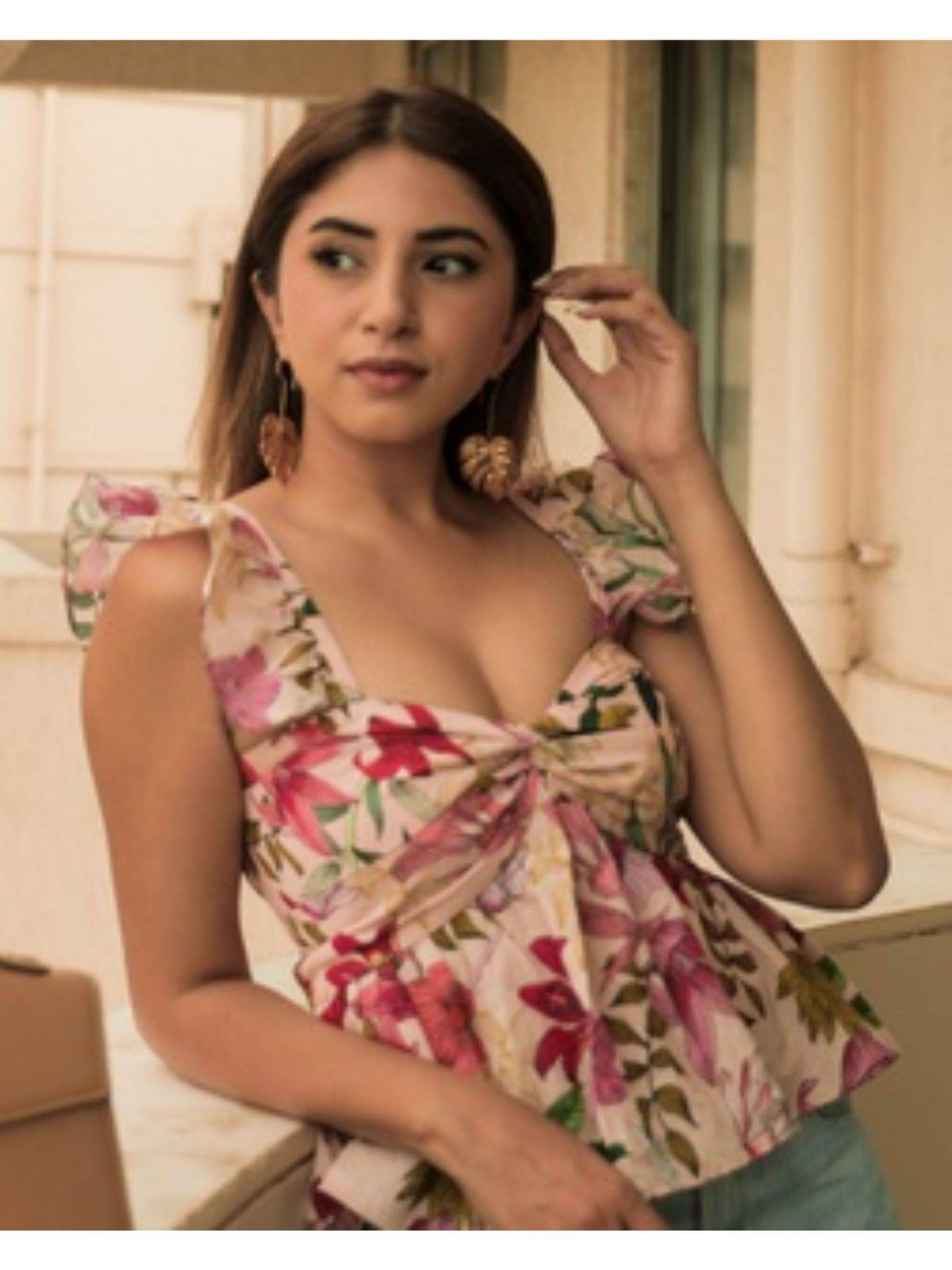 Pink & Multi-Color Poppy Floral Print Top | pt51 - view 1