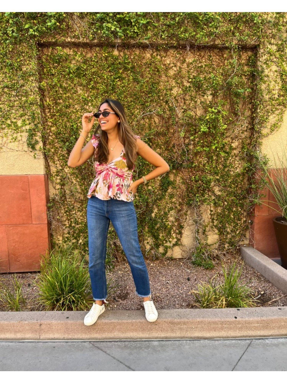 Pink & Multi-Color Poppy Floral Print Top | pt51 - view 3