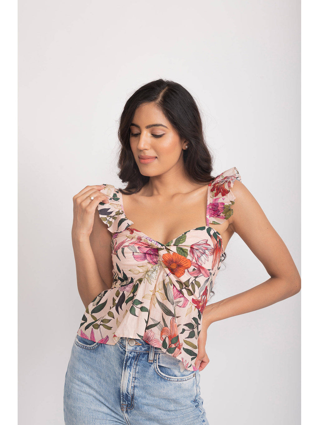 Pink & Multi-Color Poppy Floral Print Top | pt51 - view 4