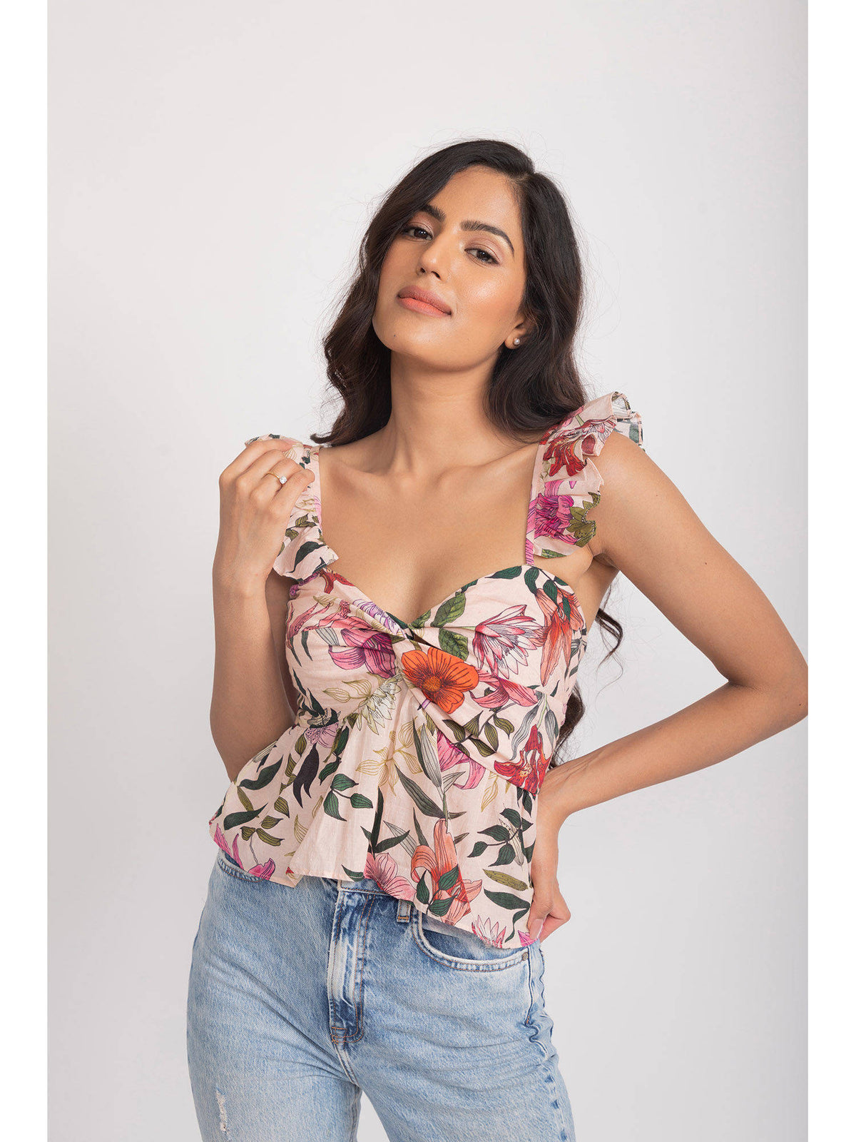 Pink & Multi-Color Poppy Floral Print Top | pt51 - view 5
