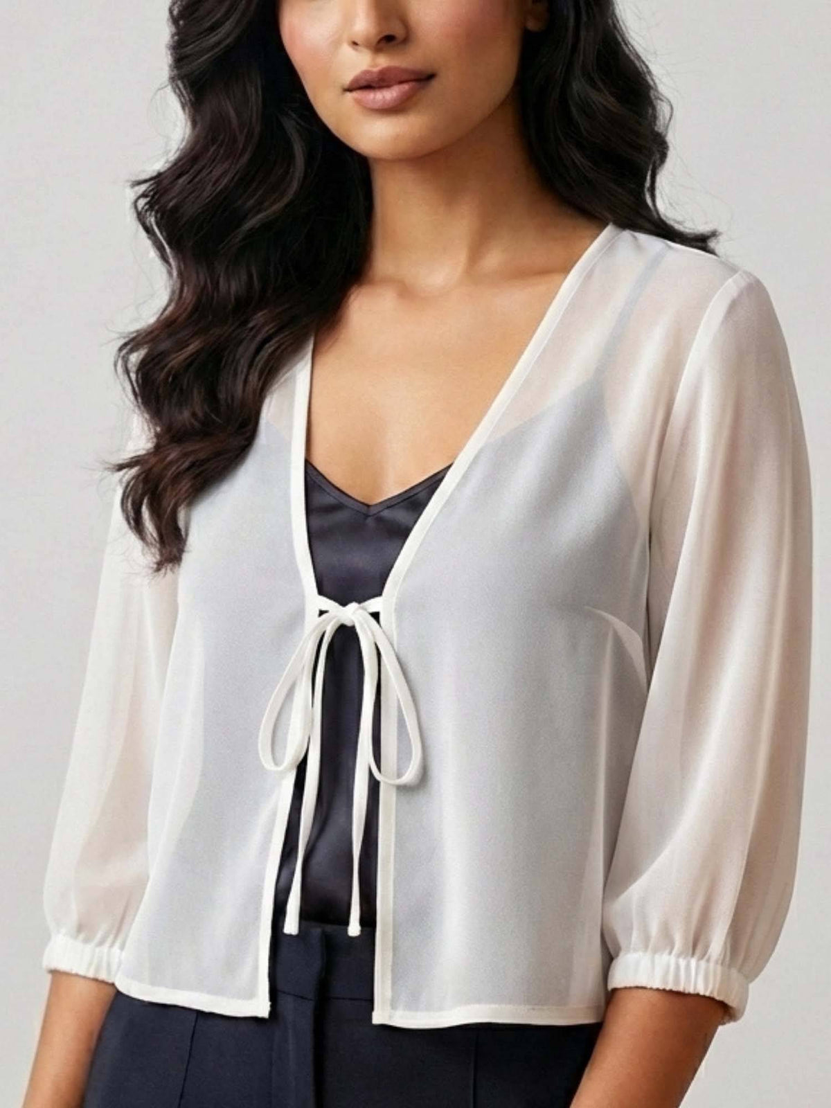 Women Black Tie-Up Semi Sheet Shrug | JC78 - view 11