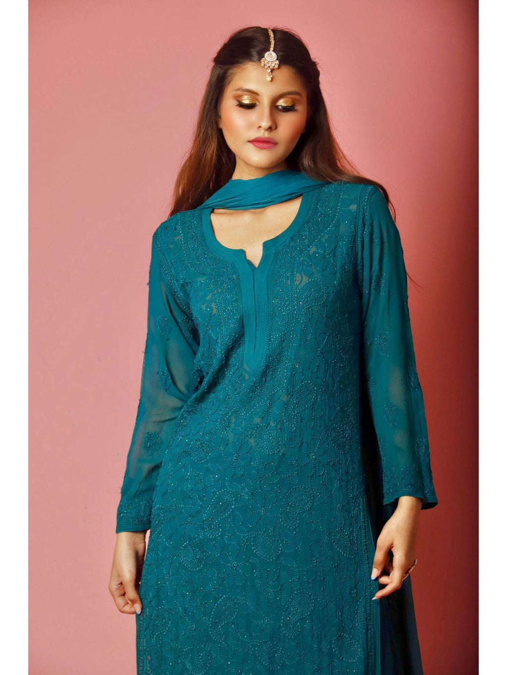 Dreamy Teal Chikankari Kurta | FY93 - view 3