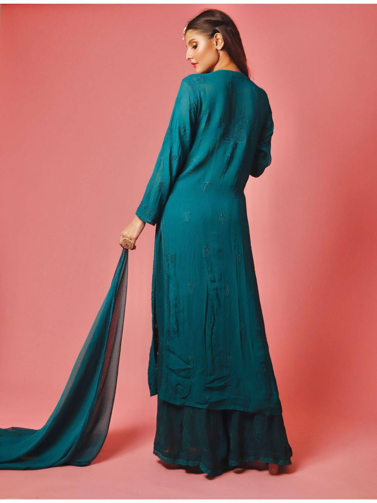 Dreamy Teal Chikankari Kurta | FY93 - view 4