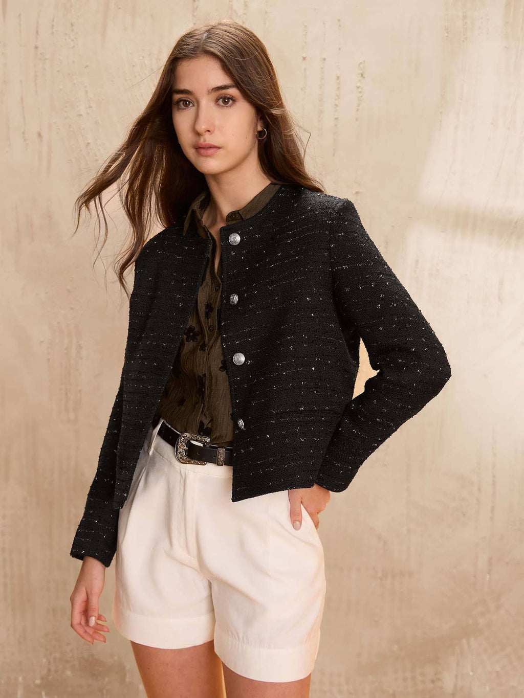 Regular Fit Solid Casual Black Crop Jacket | JC78 - view 1