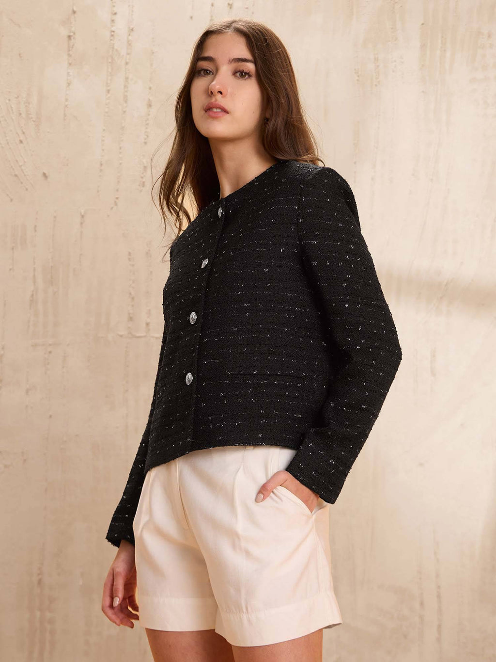 Regular Fit Solid Casual Black Crop Jacket | JC78 - view 4