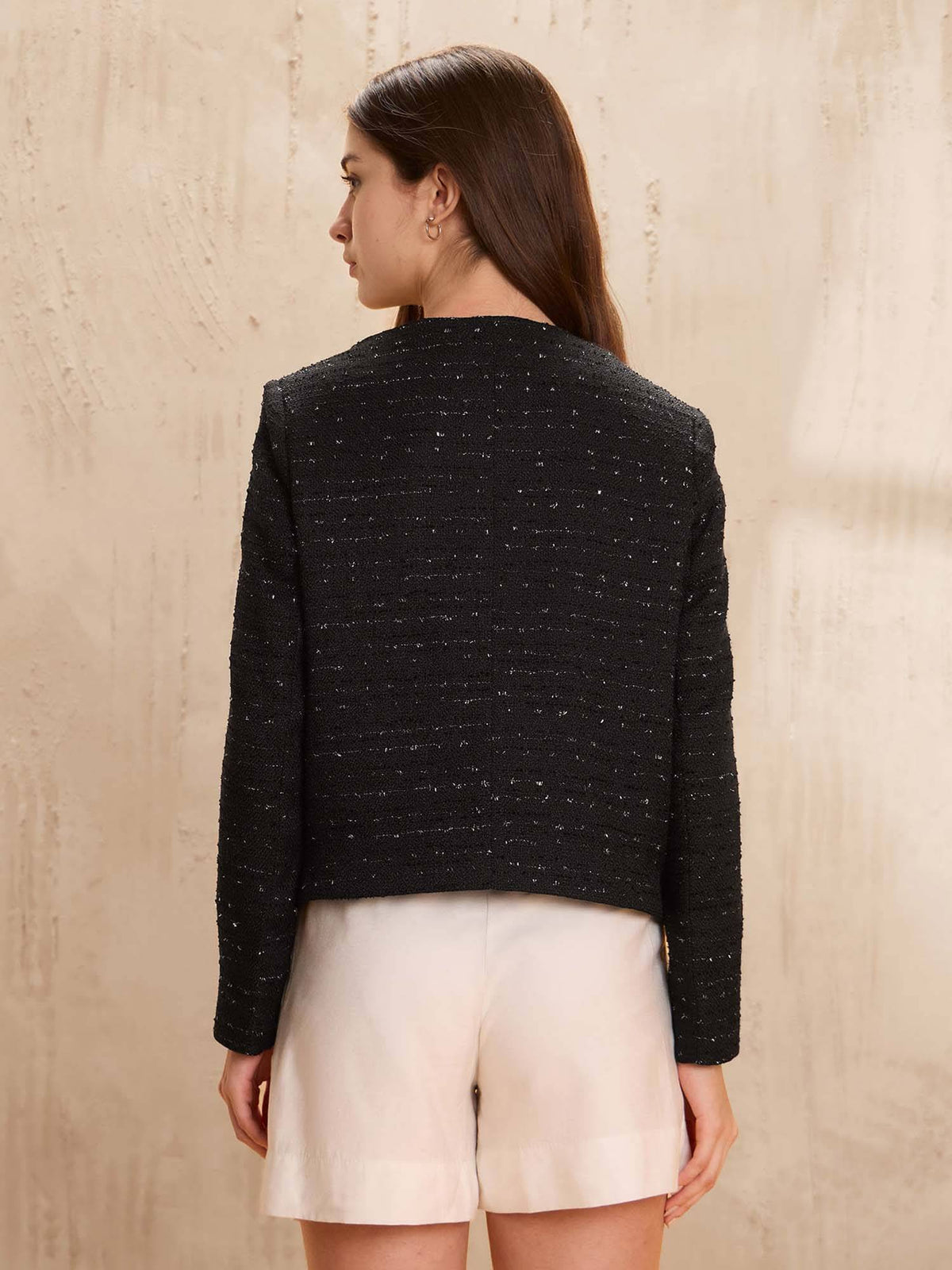 Regular Fit Solid Casual Black Crop Jacket | JC78 - view 5