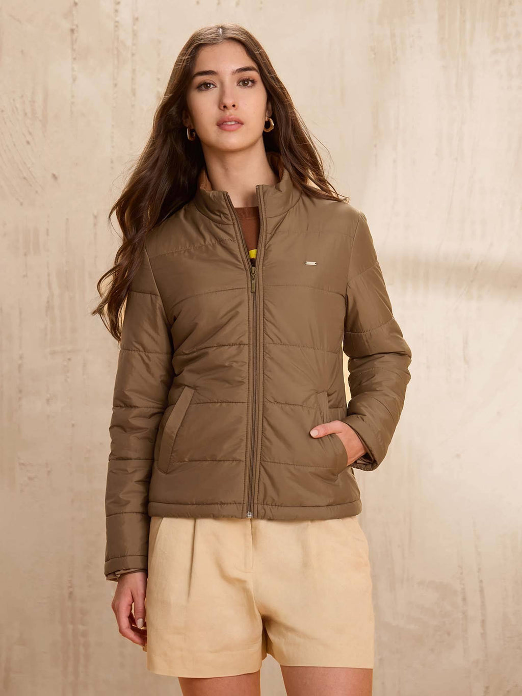 Skinny Fit Solid Padded Brown Puffer Jacket | JC78 - view 1
