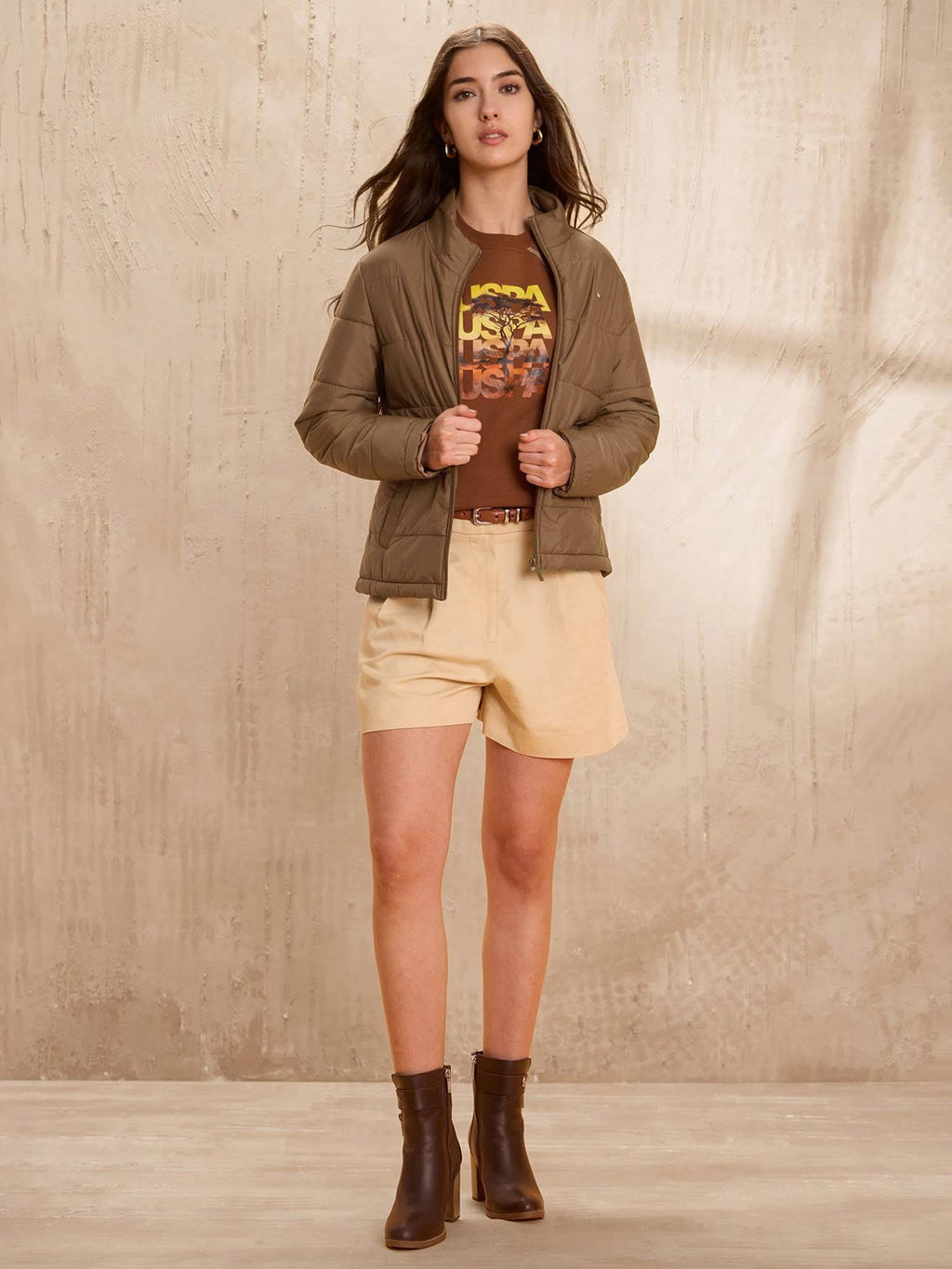 Skinny Fit Solid Padded Brown Puffer Jacket | JC78 - view 3