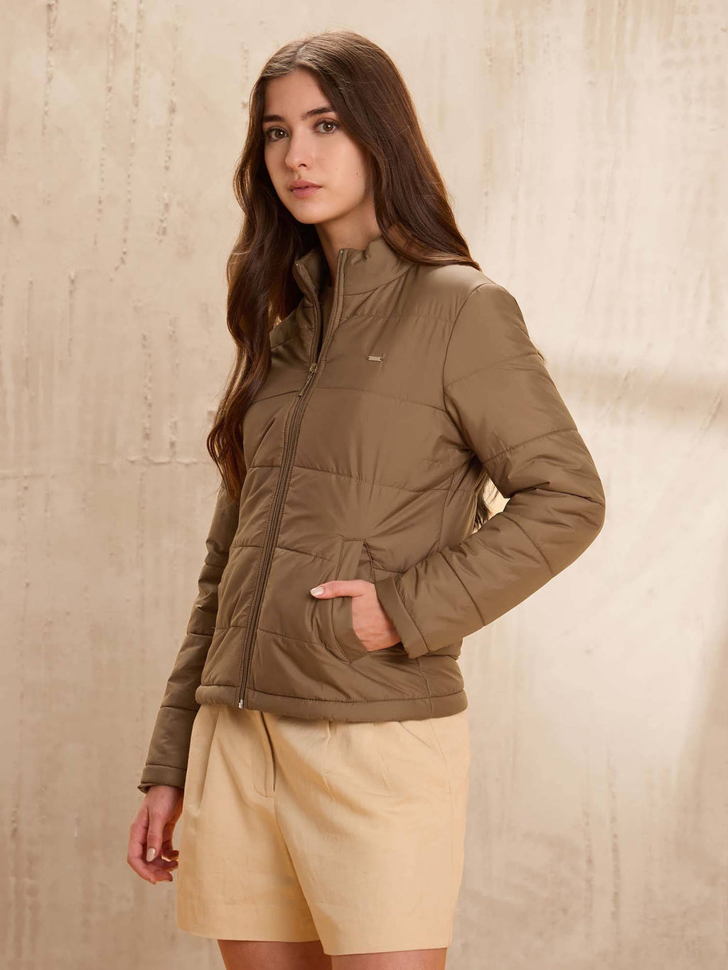Skinny Fit Solid Padded Brown Puffer Jacket | JC78 - view 4