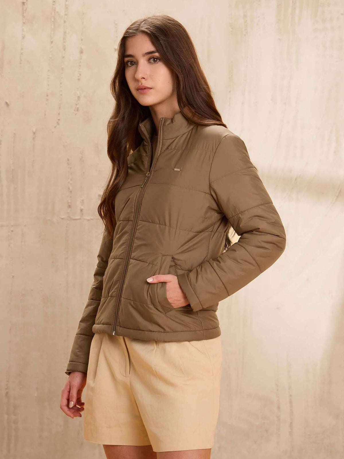 Skinny Fit Solid Padded Brown Puffer Jacket | JC78 - view 4
