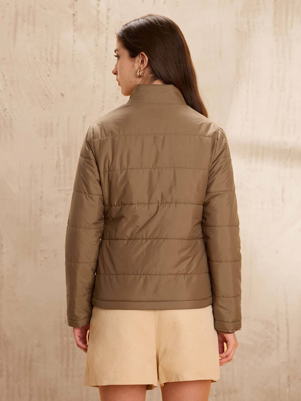 Skinny Fit Solid Padded Brown Puffer Jacket | JC78 - view 5