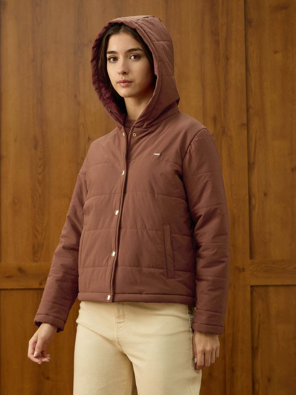 Solid Padded Brown Puffer Jacket | JC78 - view 4
