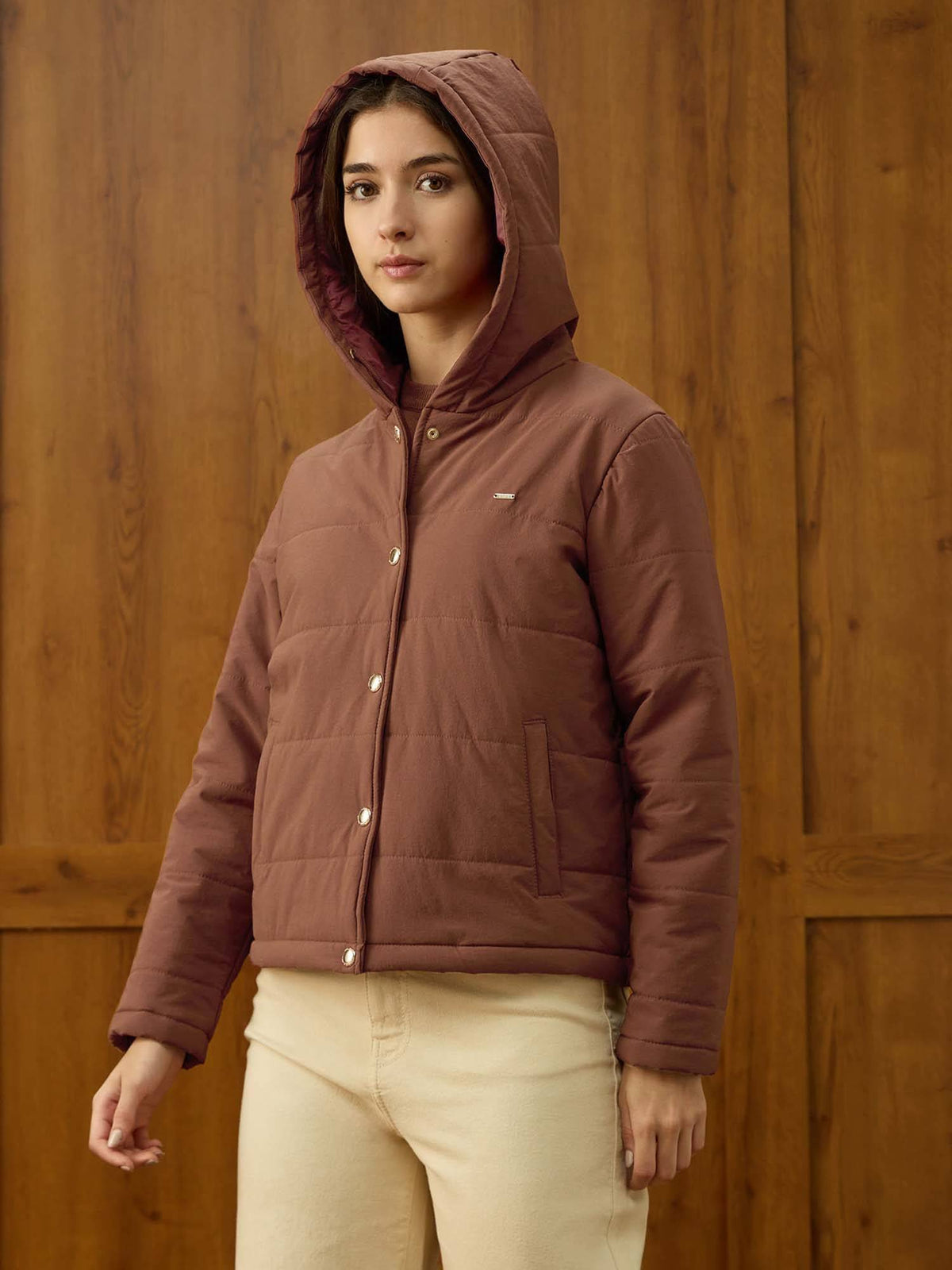 Solid Padded Brown Puffer Jacket | JC78 - view 4
