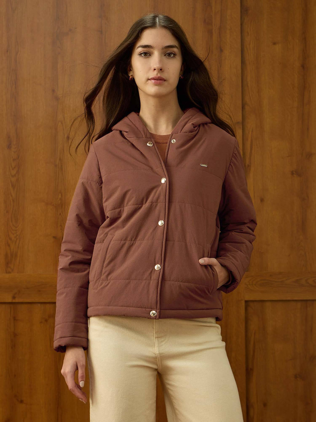 Solid Padded Brown Puffer Jacket | JC78 - view 6
