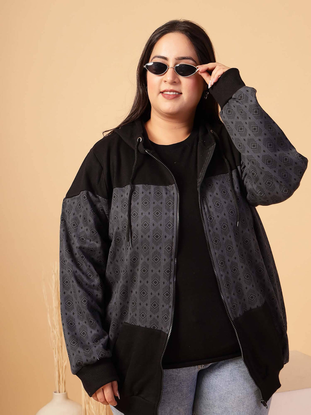 Women Grey Colorblock Hoodie | SS90 - view 1
