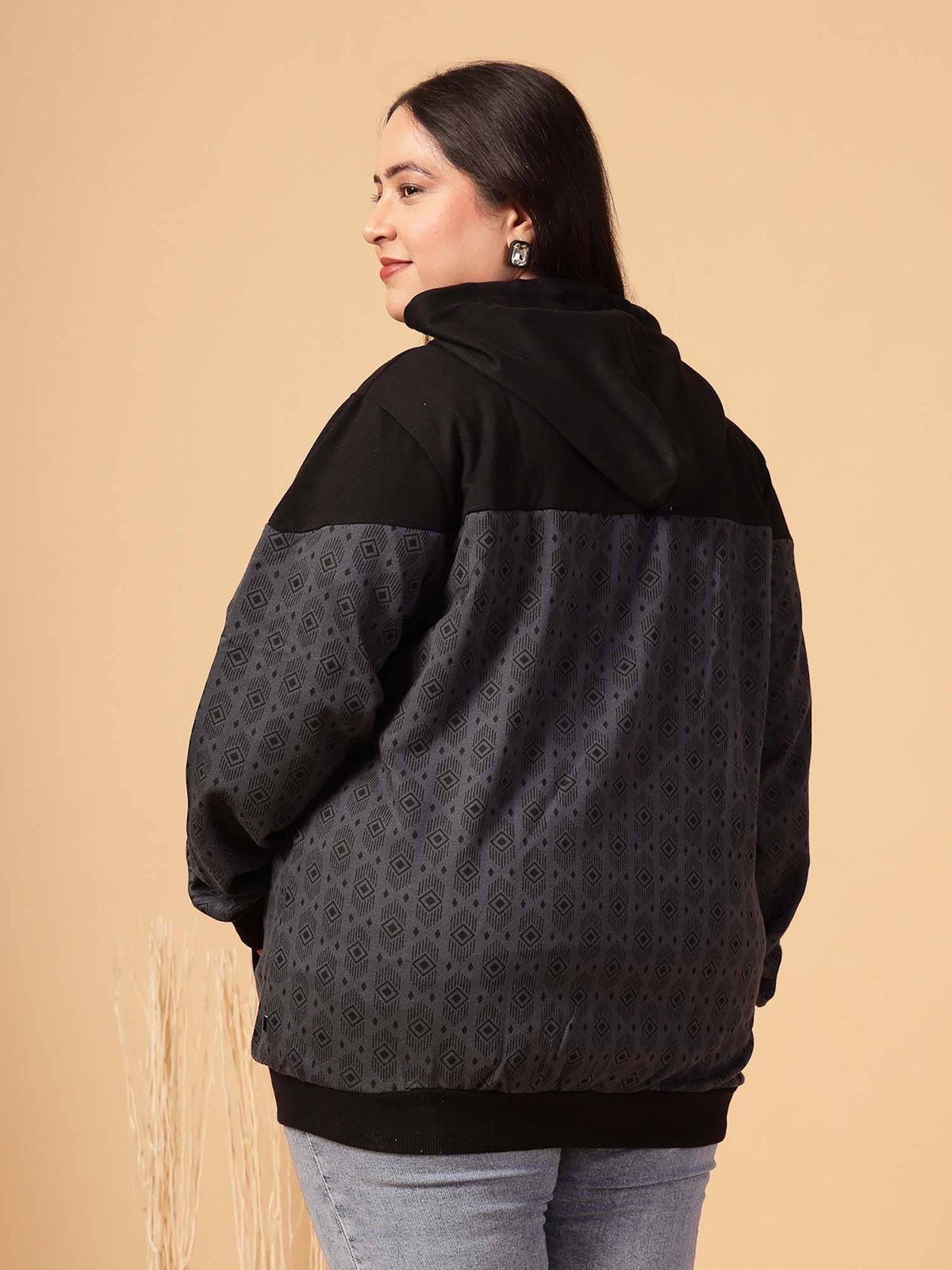 Women Grey Colorblock Hoodie | SS90 - view 2