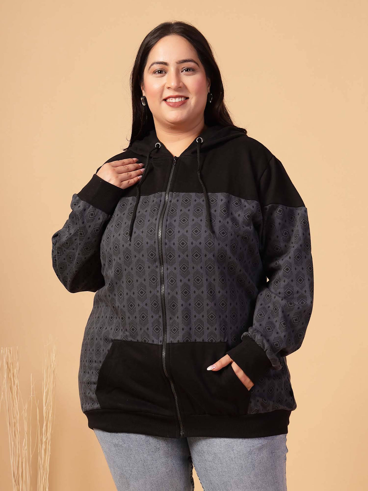 Women Grey Colorblock Hoodie | SS90 - view 3